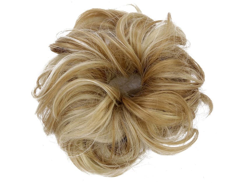 ASUITOFK Messy Bun Hair Piece Thick Updo Scrunchies Synthetic Hair Extensions Ponytail Hair Wig Hairpiece Ash Blonde Mix Ginger Brown - Image 2